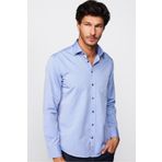 Tudors Erkek Regular Fit Klasik Kesim Kravatlık Armürlü Indigo Gömlek