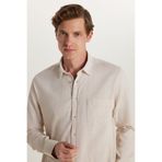 Tudors Erkek Regular Fit Klasik Kesim Oversize %100 Pamuk Keten Doku Bej Gömlek