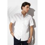 Tudors Erkek Regular Fit Klasik Kesim Oversize %100 Pamuk Keten Doku Cepli Beyaz Gömlek - 2XL