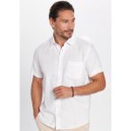 Tudors Erkek Regular Fit Klasik Kesim Oversize %100 Pamuk Keten Doku Cepli Beyaz Gömlek - XL
