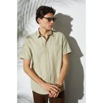 Tudors Erkek Regular Fit Klasik Kesim Oversize %100 Pamuk Keten Doku Cepli Taş Renk Gömlek - XL