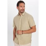 Tudors Erkek Regular Fit Klasik Kesim Oversize %100 Pamuk Keten Doku Cepli Taş Renk Gömlek