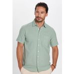 Tudors Erkek Regular Fit Klasik Kesim Oversize %100 Pamuk Keten Doku Cepli Yeşil Gömlek