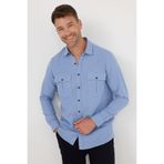 Tudors Erkek Regular Fit Klasik Kesim Oversize %100 Pamuk Keten Doku Çift Cep Mavi Gömlek