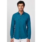 Tudors Erkek Regular Fit Klasik Kesim Oversize %100 Pamuk Keten Doku Çift Cep Petrol Renk Gömlek