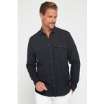 Tudors Erkek Regular Fit Klasik Kesim Oversize %100 Pamuk Keten Doku Çift Cep Siyah Gömlek