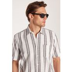 Tudors Erkek Regular Fit Klasik Kesim Oversize %100 Pamuk Keten Doku Tek Cepli Çizgili Kısa Kollu Gömlek