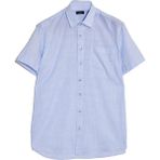 Tudors Erkek Regular Fit Klasik Kesim Oversize %100 Pamuk Keten Doku Tek Cepli Çizgili Kısa Kollu Mavi Gömlek