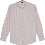 Tudors Erkek Regular Fit Klasik Kesim Oversize Uzun Kollu %100 Pamuk Keten Doku Tek Cepli Bej Çizgili Gömlek - 2XL