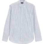 Tudors Erkek Regular Fit Klasik Kesim Oversize Uzun Kollu %100 Pamuk Keten Doku Tek Cepli Yeşil Çizgili Gömlek - 2XL