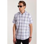 Tudors Erkek Regular Fit Klasik Kesim Oversize%100 Pamuk Keten Doku Kareli Kısa Kollu Gömlek, Beyaz, M