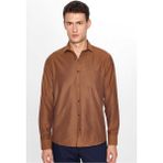 Tudors Erkek Regular Fit Klasik Kesim Pamuklu Armürlü Kahverengi Gömlek - 2XL