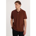 Tudors Erkek Regular Fit Klasik Kesim Pamuklu Yumuşak Doku Serin Tutan Kumaş Kahverengi Polo Yaka Tişört