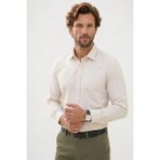 Tudors Erkek Regular Fit Klasik Kesim Viskon Pamuklu Spor Yaka Uzun Kollu Ekru Gömlek - 2XL