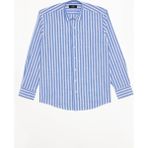 Tudors Erkek Regular Fit Rahat Kesim %100 Pamuk Çizgili Keten Efektli Saks Mavi Gömlek - 2XL