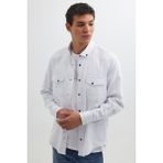 Tudors Erkek Regular Fit Rahat Kesim Çift Cepli Spor Yaka Denim Kırık Beyaz Gömlek - XL