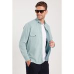 Tudors Erkek Regular Fit Rahat Kesim Çift Cepli Spor Yaka Denim Mint Gömlek