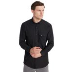 Tudors Erkek Regular Fit Rahat Kesim Çift Cepli Spor Yaka Denim siyah Gömlek - XL