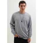 Tudors Erkek Relax Fit Rahat Kesim %100 Pamuk 2 Iplik Bisiklet Yaka Açık Gri Sweatshirt - XL