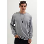 Tudors Erkek Relax Fit Rahat Kesim %100 Pamuk 2 İplik Bisiklet Yaka Açık Gri Sweatshirt