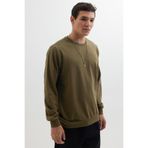 Tudors Erkek Relax Fit Rahat Kesim %100 Pamuk 2 İplik Bisiklet Yaka Haki Sweatshirt