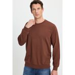 Tudors Erkek Relax Fit Rahat Kesim %100 Pamuk 2 İplik Bisiklet Yaka Kahverengi Sweatshirt