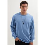 Tudors Erkek Relax Fit Rahat Kesim %100 Pamuk 2 İplik Bisiklet Yaka Mavi Sweatshirt - XL