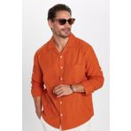 Tudors Erkek Relax Fit Rahat Kesim Oversize %100 Pamuk Keten Doku Apaş Yaka Kiremit Gömlek