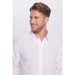 Tudors Erkek Relax Fit Rahat Kesim Oversize %100 Pamuk Keten Doku Beyaz Gömlek - XL