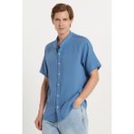 Tudors Erkek Relax Fit Rahat Kesim Oversize %100 Pamuk Müslin Kumaş Kısa Kollu Spor Hakim Yaka İndigo Gömlek