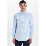 Tudors Erkek Slim Fit %100 Pamuk Koton Saten Premium Mavi Gömlek - 2XL
