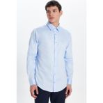 Tudors Erkek Slim Fit %100 Pamuk Koton Saten Premium Mavi Gömlek