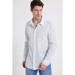 Tudors Erkek Slim Fit Dar Kesim %100 Pamuk Çizgili Uzun Kollu Keten Efektli Mint Gömlek - 2XL