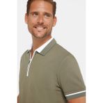 Tudors Erkek Slim Fit Dar Kesim %100 Pamuk Düz Pike Fermuarlı Haki Polo Yaka T-Shirt