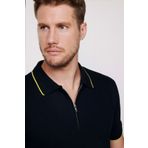 Tudors Erkek Slim Fit Dar Kesim %100 Pamuk Düz Pike Fermuarlı Lacivert Polo Yaka Tişört