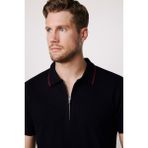 Tudors Erkek Slim Fit Dar Kesim %100 Pamuk Düz Pike Fermuarlı Siyah Polo Yaka Tişört - 2XL