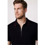 Tudors Erkek Slim Fit Dar Kesim %100 Pamuk Düz Pike Fermuarlı Siyah Polo Yaka Tişört