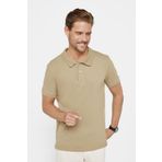 Tudors Erkek Slim Fit Dar Kesim %100 Pamuk Düz Pike Kahverengi Polo Yaka Tişört