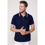 Tudors Erkek Slim Fit Dar Kesim %100 Pamuk Düz Pike Kol Şeritli Lacivert Polo Yaka Tişört - 2XL