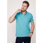 Tudors Erkek Slim Fit Dar Kesim %100 Pamuk Düz Pike Kol Şeritli Turkuaz Polo Yaka Tişört - XL
