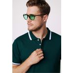 Tudors Erkek Slim Fit Dar Kesim %100 Pamuk Düz Pike Kol Şeritli Yeşil Polo Yaka Tişört
