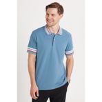 Tudors Erkek Slim Fit Dar Kesim %100 Pamuk Düz Pike Yaka ve Kol Detaylı İndigo Polo Yaka Tişört