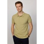 Tudors Erkek Slim Fit Dar Kesim %100 Pamuk Düz Pike Yeşil Polo Yaka Tişört - XL
