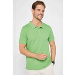 Tudors Erkek Slim Fit Dar Kesim %100 Pamuk Düz Pike Yeşil Polo Yaka Tişört