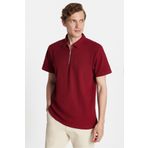 Tudors Erkek Slim Fit Dar Kesim %100 Pamuk Fermuarlı Bordo Polo Yaka Tişört