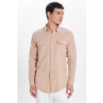 Tudors Erkek Slim Fit Dar Kesim %100 Pamuk Keten Doku Çift Cep Spor Yaka Somon Gömlek