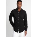 Tudors Erkek Slim Fit Dar Kesim %100 Pamuk Keten Doku Düğmeli Yaka Siyah Gömlek - 2XL