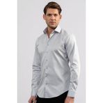 Tudors Erkek Slim Fit Dar Kesim %100 Pamuk Koton Saten Premium Seri Gri Gömlek - XL