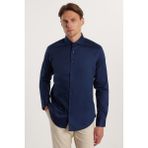 Tudors Erkek Slim Fit Dar Kesim %100 Pamuk Koton Saten Premium Seri Lacivert Gömlek - 2XL