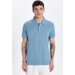 Tudors Erkek Slim Fit Dar Kesim %100 Pamuk Mavi Polo Yaka Tişört - Açık Mavi